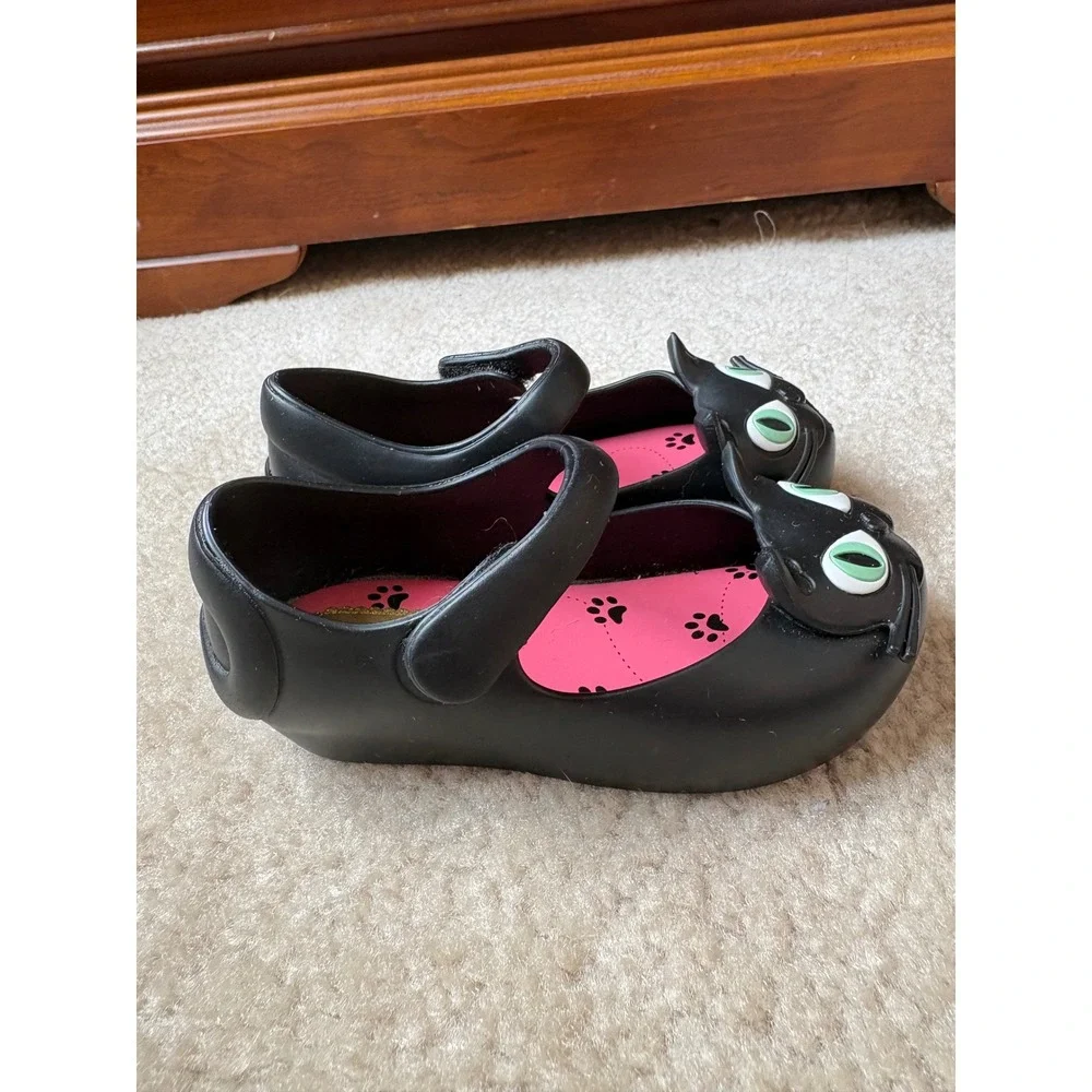 Mini Melissa Ultragirl Cat Black Jelly Mary Jane Shoes Toddler Size 7